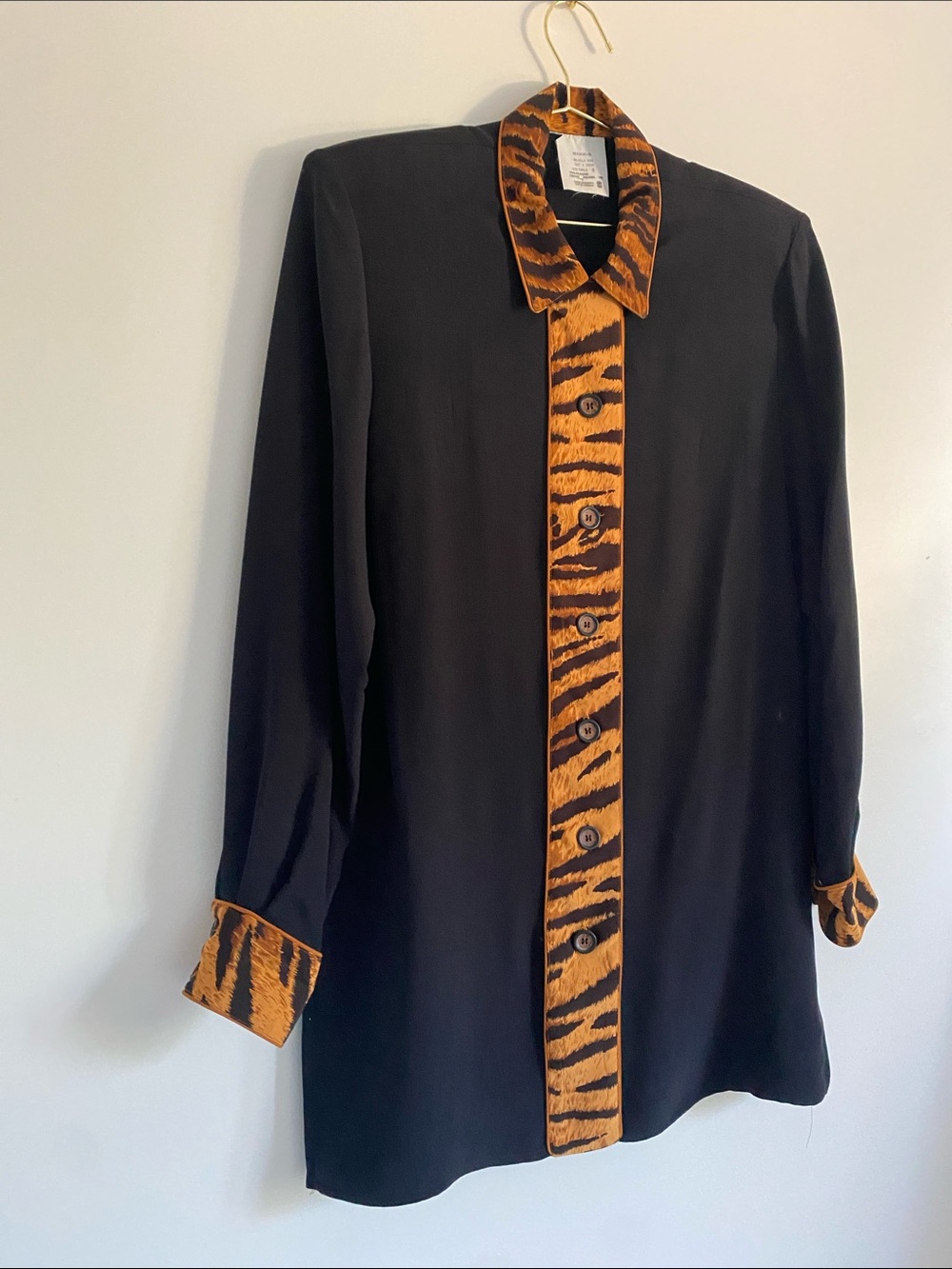 ‘80s Silk Crêpe Tiger Trim Tunic Mini Dress - Picture 6 of 16